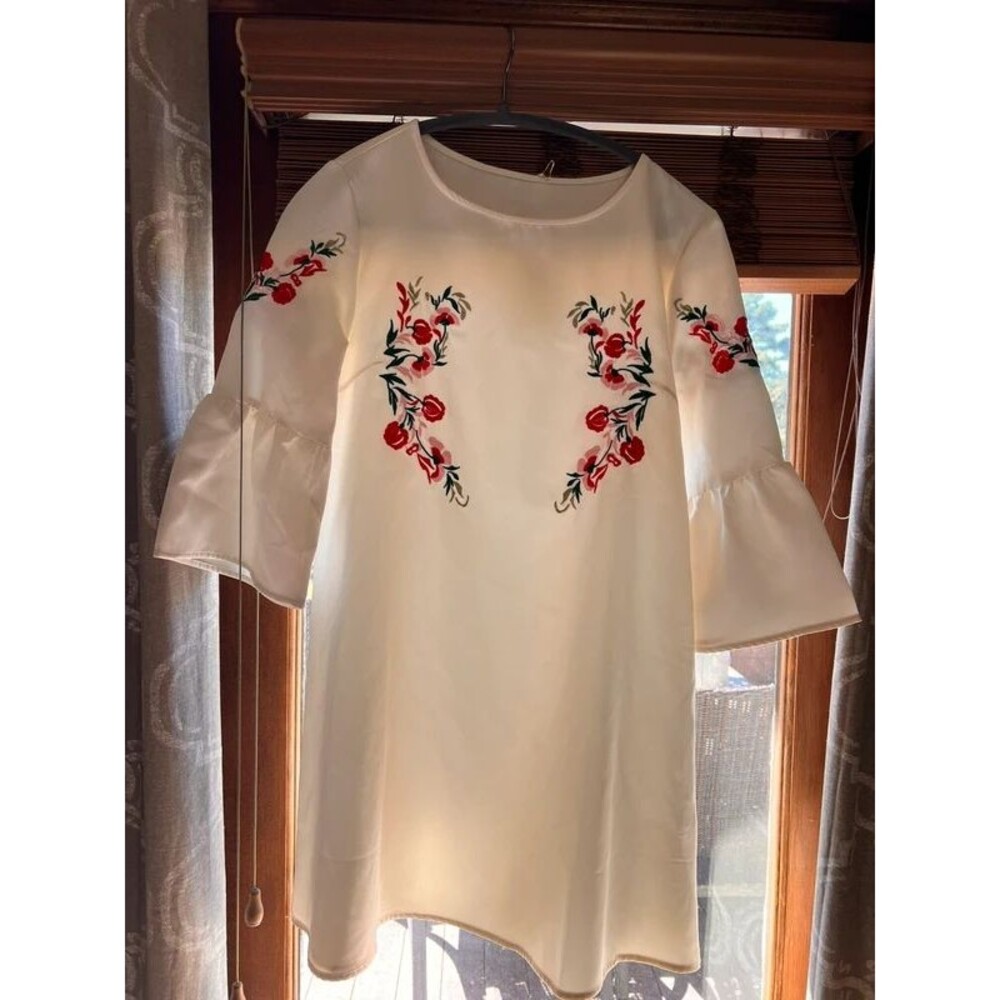 Boho Dress Cream floral embroidery